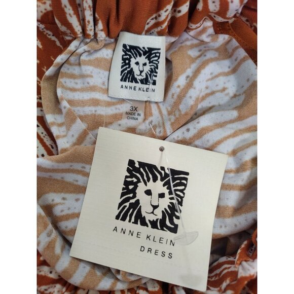 Anne Klein Women's Halter Neck Maxi Dress, Size 3X Brown/White, Palm Leaf Print - Picture 3 of 8